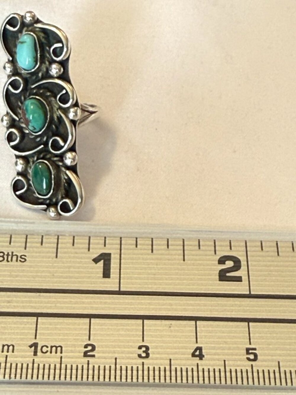 VINTAGE NAVAJO TURQUOISE RING 6 NATURAL BLUE GREEN GEMSTONE STERLING SILVER 12g - Picture 13 of 16